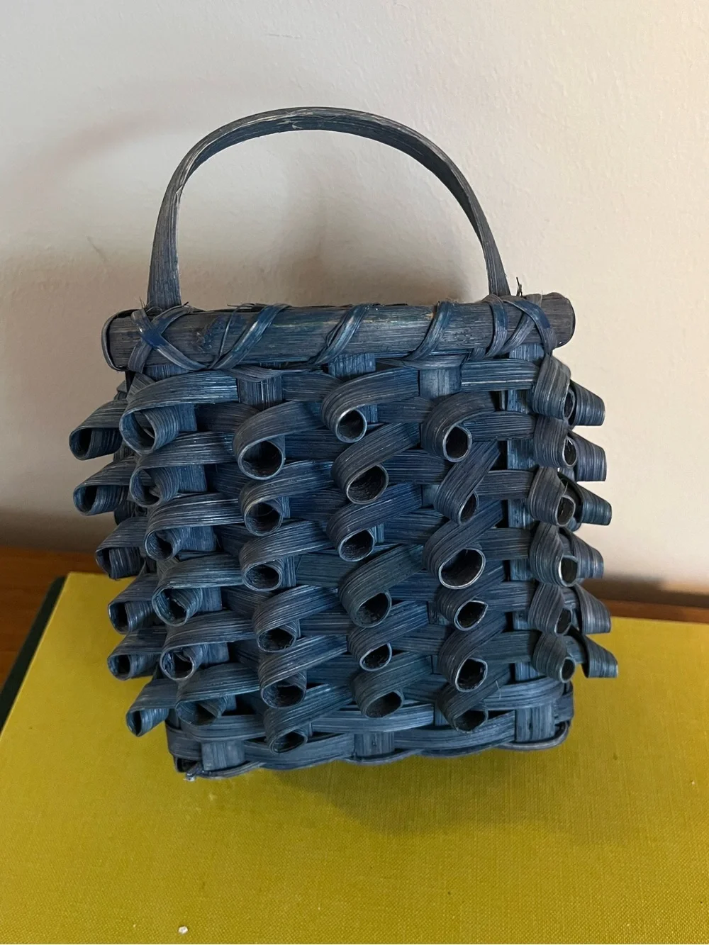 Small Blue Twisted Wicker Basket With Handle
